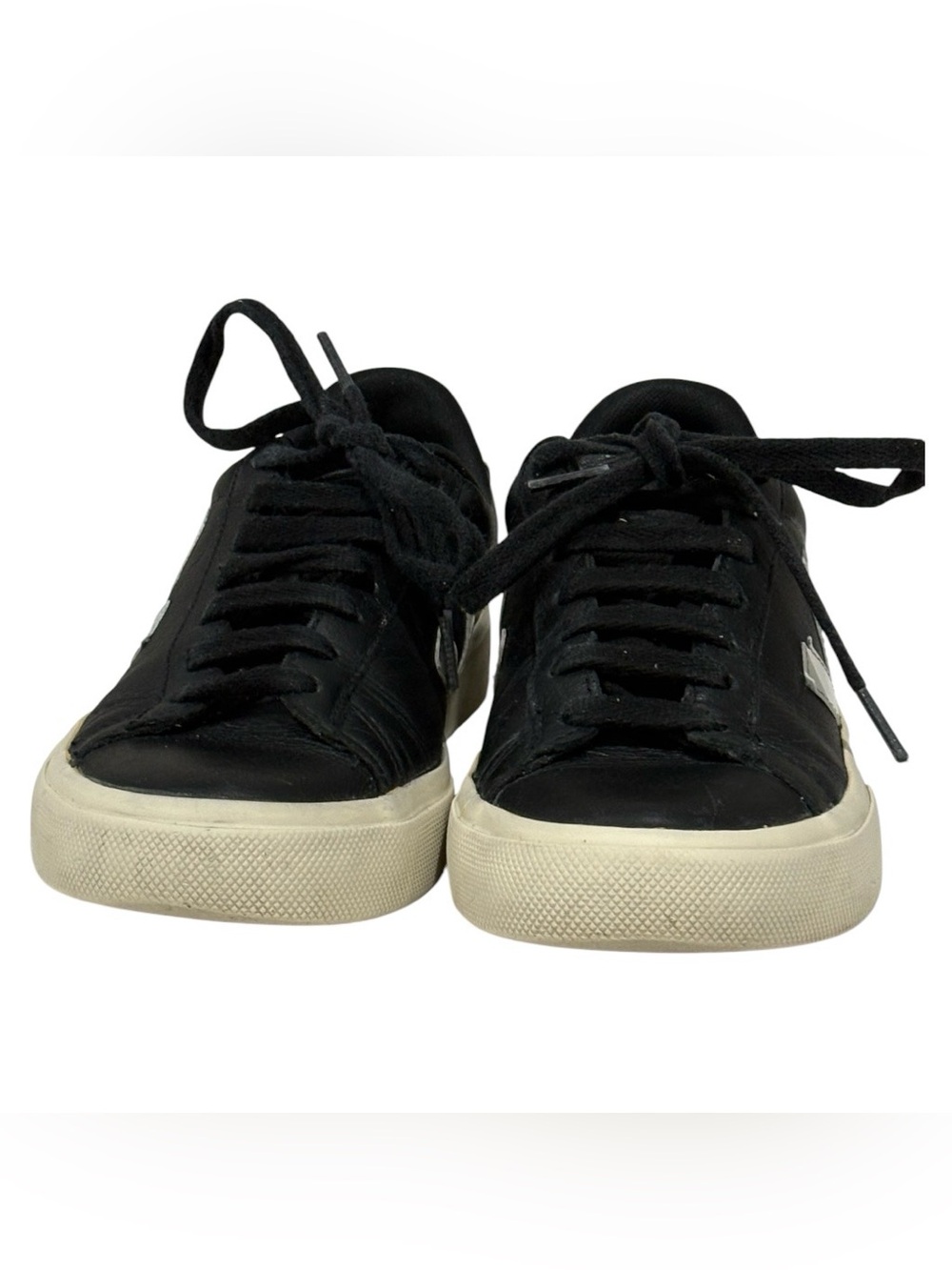 VEJA Black Leather Low-Top Lace-Up Sneakers White Logo EU 37 US 6 UK 4 - Picture 4 of 8